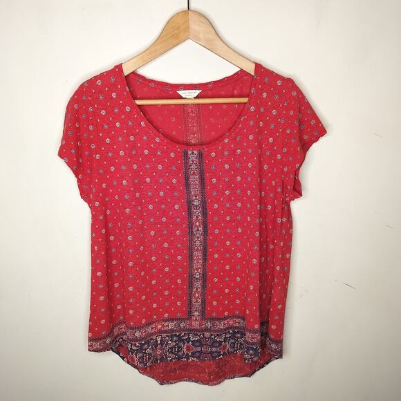 Lucky Brand Tee Shirt Boho Floral Linen Blend - Picture 1 of 10